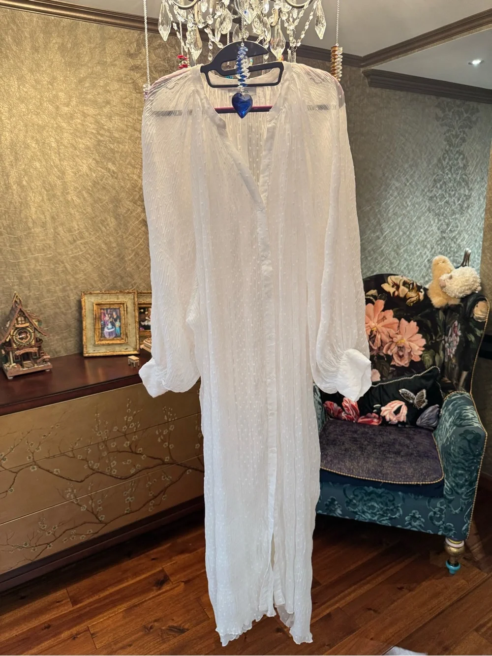 Elegant White Maxi Dress - Sheer Long Sleeve - Picture 3 of 9